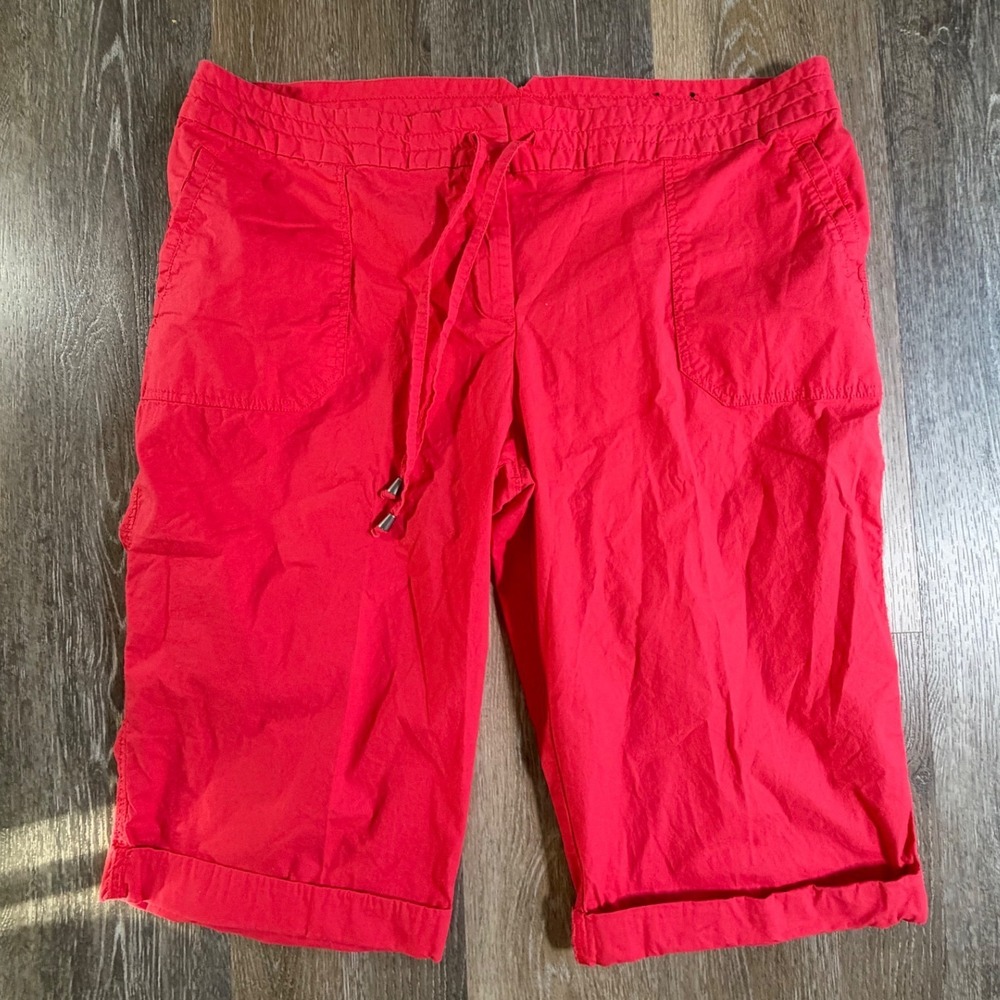 Liz Claiborne Shorts Womens 16W Red Bermuda Drawstring Cuffed Cotton Blend